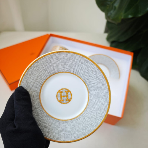 Hermes Mosaique au 24 Gold Tea Sup and Saucer